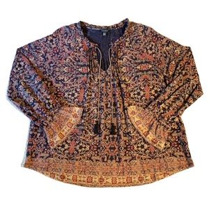Lucky Brand Boho Blouse (Navy Blue) Size XL